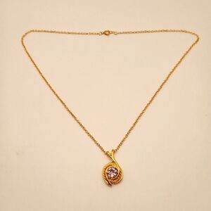 Gold Plated Necklace with Genuine Amethyst Stone 18in